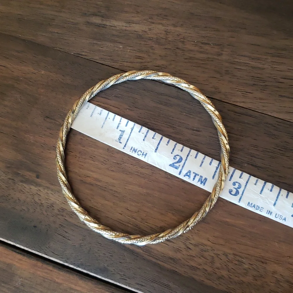 Elegant Entwined Gold and Silver Twisted Two Tone Bangle Bracelet